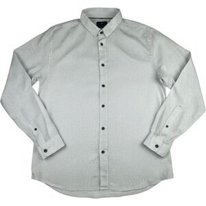 Vustra Mens Button‎ Down Shirt Medium Organic Cotton Geometric White Dress Shirt